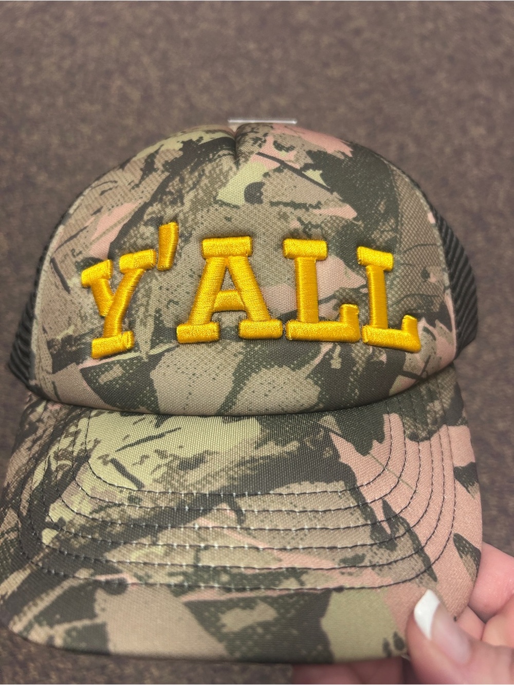 Womens Camouflage 'Y'ALL' Mesh Trucker Hat - Green/Brown - Picture 2 of 7